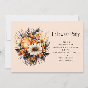 Orangener Gelber Grauer Blumenstrauß Halloween-Par Einladung