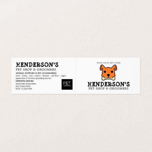 Orangener Hund mit Knochen, Pet Store & Groomer im Visitenkarten (Außenseite Aufgefaltet)