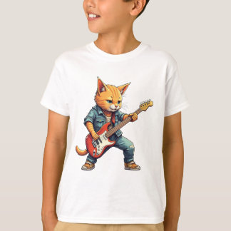 Orangener Katze Gitarre Spieler T-Shirt