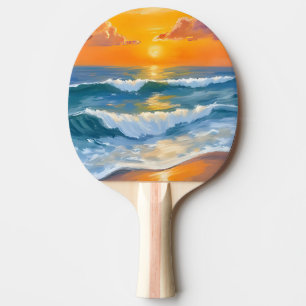 Orangener Meer Sonnenuntergang Aquarell Ozeanwelle Tischtennis Schläger