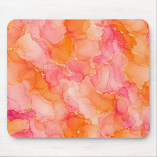 Orangener Rosa Alkohol-Tinten-Marmor-Muster Mousepad