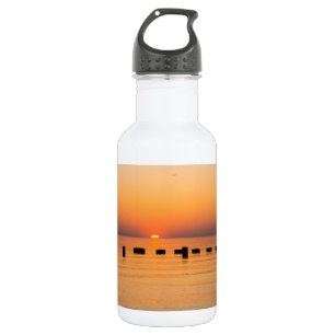 Orangener Sonnenaufgang am See Edelstahlflasche