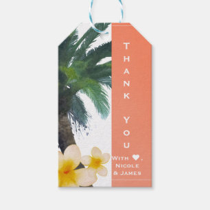 Orangener Tropischer Palmenbaum & Plumeria-Strandp Geschenkanhänger