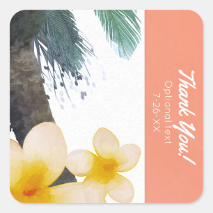 Orangener tropischer Palmenbaum und Plumeria Somme Quadratischer Aufkleber