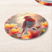 Orangener Vogel Blumen Papier Untersetzer (Angewinkelt)