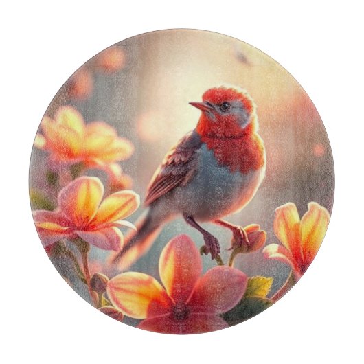 Orangener Vogel Blumen Schneidbrett Schneidebrett (Vorderseite)