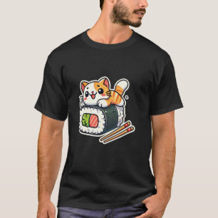 Orangener Weißer Katze Sushi T-Shirt