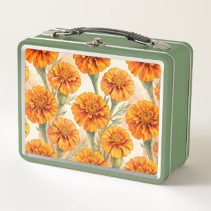 Orangenes Tagetes-Blumenmuster Metall Brotdose