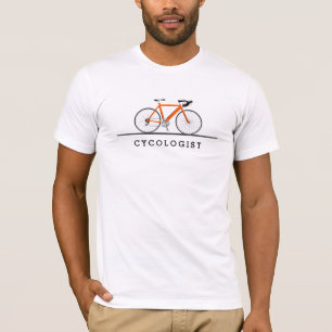 Orangenfahrrad mit Zykologen-Text T-Shirt