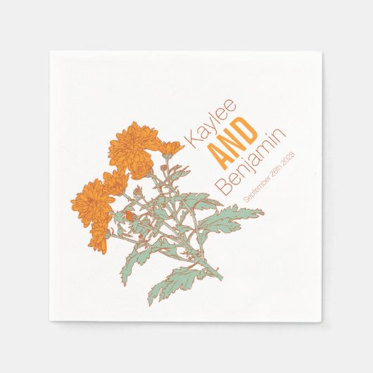 Orangenfall Chrysanthemum Blume Hochzeitsnapkins Serviette (Vorderseite)