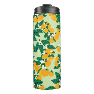Orangenfrucht im Vintage-Stil mit grünem Hintergru Thermosbecher