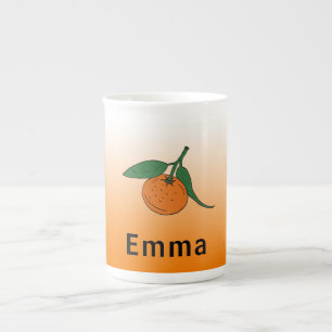 Orangenfrucht und Orangenweiße Farbe Mit Monogramm Porzellantasse