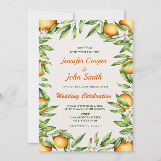 Orangenfrüchte Frucht Botanische Hochzeit Einladung (Vorderseite)