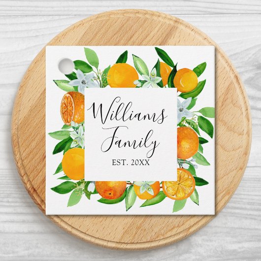 Orangenfrüchte und Blume Sommer Blütenpflanzliche Geschenkanhänger