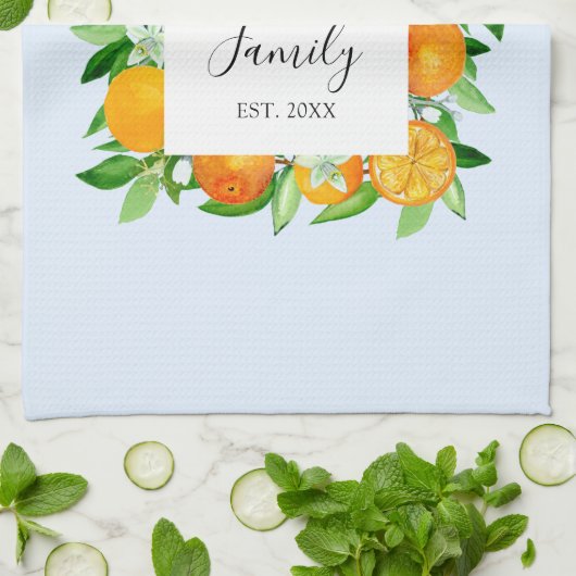 Orangenfrüchte und Blume Sommer Blütenpflanzliche Geschirrtuch (Gefaltet)