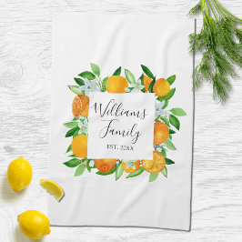 Orangenfrüchte und Blume Sommer Blütenpflanzliche Geschirrtuch