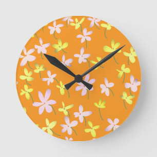 Orangengelb rosa Minimalistisch florales Botanisch Runde Wanduhr