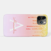 Orangengelbe Blende-Glitzer Monogramm Case-Mate iPhone Hülle (Rückseite (Horizontal))