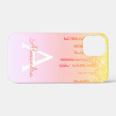 Orangengelbe Blende-Glitzer Monogramm Case-Mate iPhone Hülle (Rückseite (Horizontal))