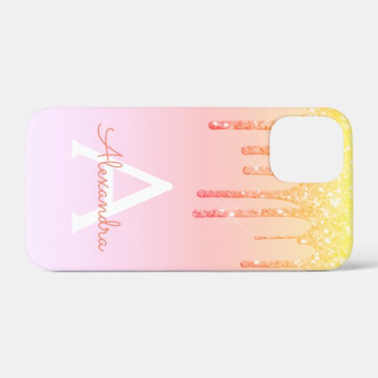 Orangengelbe Blende-Glitzer Monogramm Case-Mate iPhone Hülle (Rückseite (Horizontal))