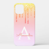 Orangengelbe Blende-Glitzer Monogramm Case-Mate iPhone Hülle (Rückseite)