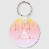 Orangengelbe Blende-Glitzer Monogramm Schlüsselanhänger (Vorderseite)