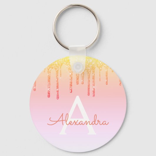 Orangengelbe Blende-Glitzer Monogramm Schlüsselanhänger (Vorderseite)