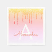 Orangengelbe Blende-Glitzer Monogramm Serviette (Vorderseite)