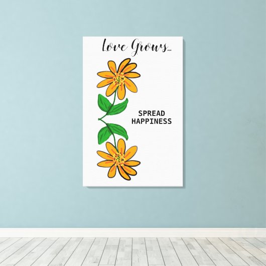 Orangengelbe Blumen Liebe wächst 24" x 36" Leinwanddruck (Insitu (Holzboden))