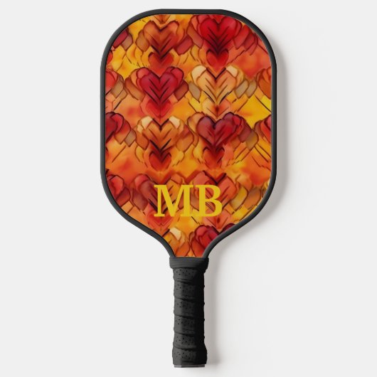 Orangengelbe Gefärbte Krawatte Herz-Monogramm Pickleball Schläger (Vorderseite)