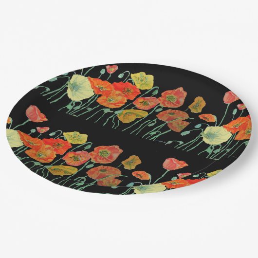 Orangengelbe Mohnblüte Blume Flora Pappteller (Schrägansicht)