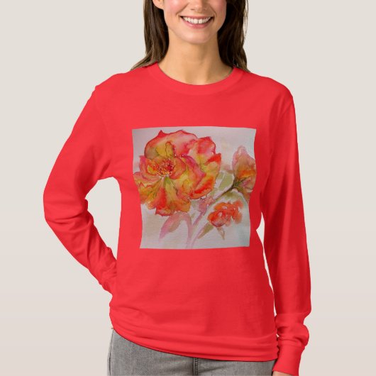 Orangengelbe Rose Aquarellmalerei T-Shirt (Vorderseite)