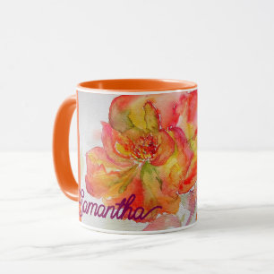 Orangengelbe Rose Aquarellmalerei Tasse
