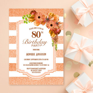 Orangengestreiftes Party, 80. Geburtstag Einladung