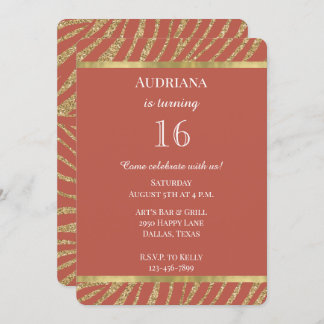 Orangengewürze Gold Glitzer Zebra Einladung