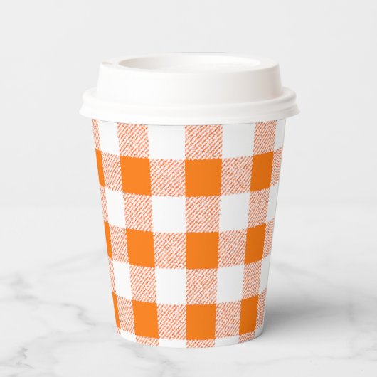 Orangengingham-Karo Pappbecher (Rückseite)