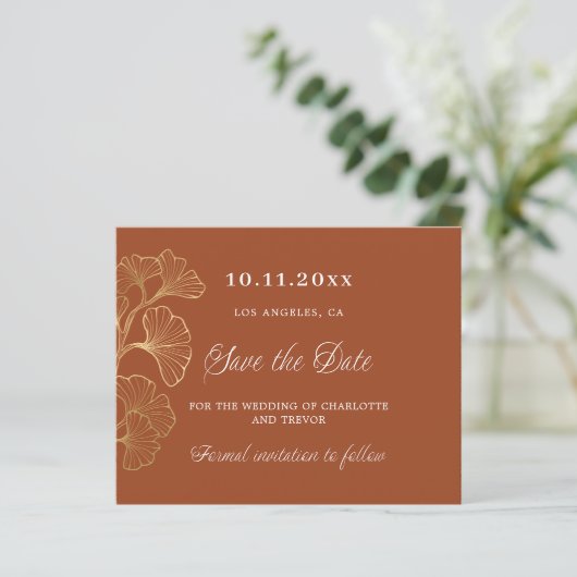 Orangengold Save the Date auf Hochzeit (Stehend Vorderseite)