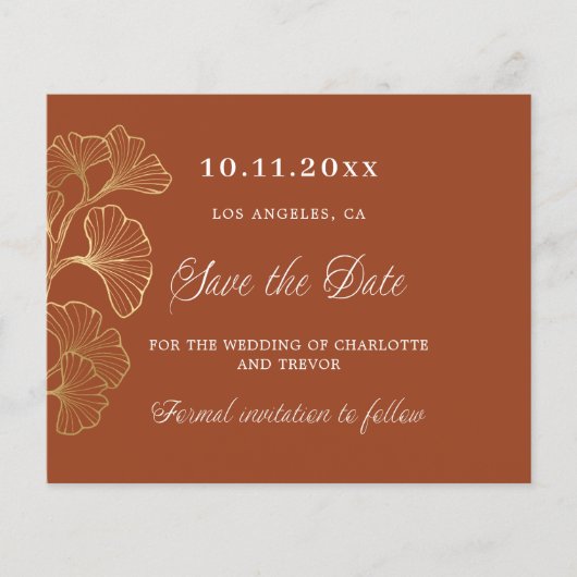 Orangengold Save the Date auf Hochzeit (Vorderseite)