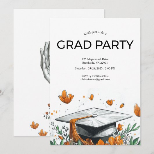 Orangengrad-Party Einladung (Vorne/Hinten)