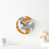 Orangengraue Mannschaftsfarben Spieler nennen Voll Runde Wanduhr (Zuhause)