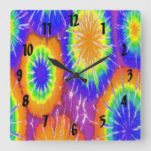 Orangengrün und gelbe gefärbte Krawatte Quadratische Wanduhr (Vorderseite)