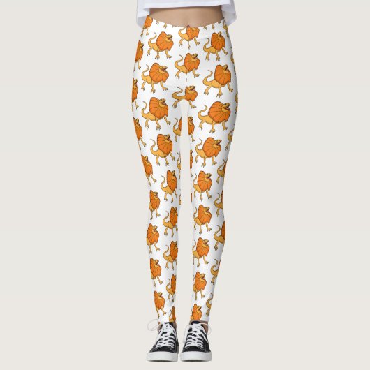 Orangenhals-Eidechsen-Cartoon Leggings (Vorderseite)