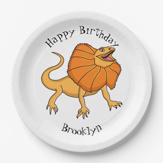 Orangenhals-Eidechsen-Cartoon Pappteller (Vorderseite)