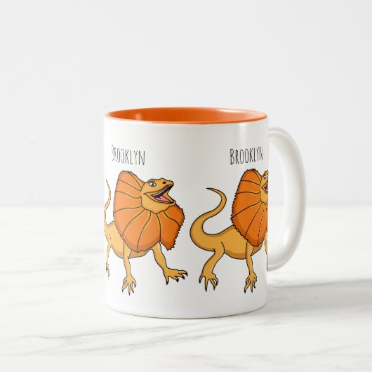 Orangenhals-Eidechsen-Cartoon Zweifarbige Tasse (VorderseiteRechts)