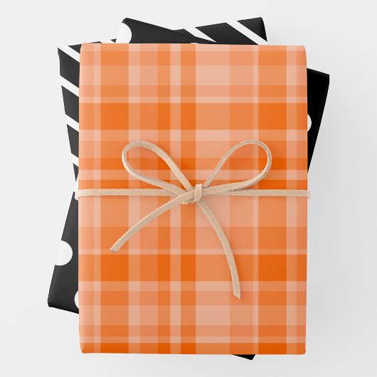 Orangenkaro & Schwarz & Weiß Geschenkpapier Set