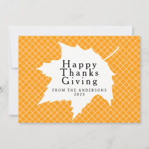 Orangenkaroiertes Einfach Glückliches Erntedankfes Feiertagskarte