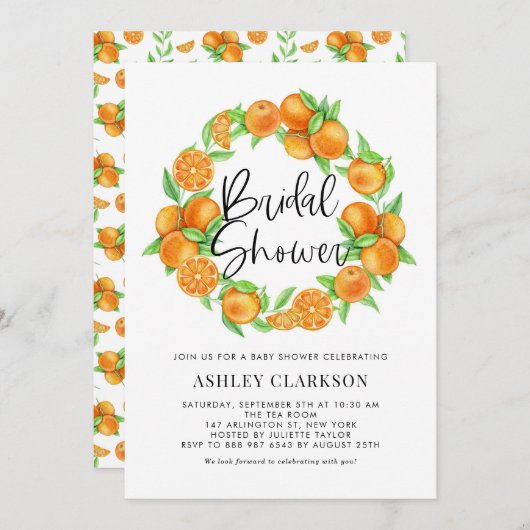 Orangenkranz Sommergebirge Brautparty Einladung (Vorne/Hinten)