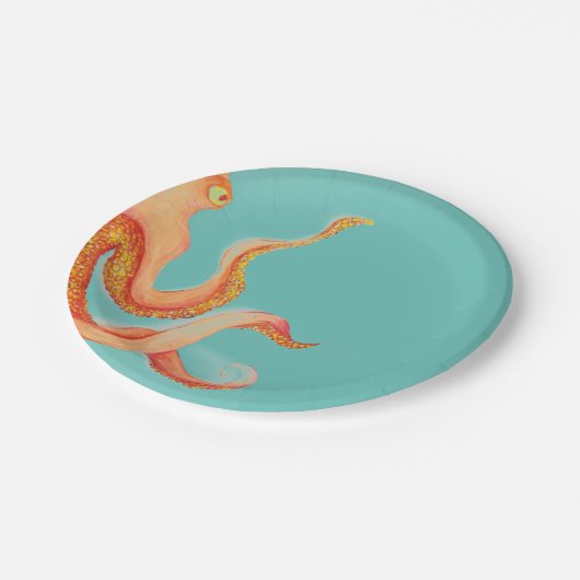 Orangenktopus Pappteller (Schrägansicht)