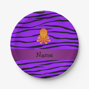 Orangenktopus, personalisiert, lila Zebra Pappteller