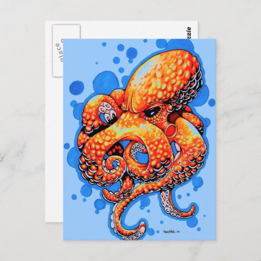 Orangenktopus Postkarte (Vorne/Hinten)